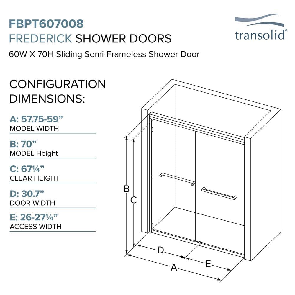 Frederick Nickel 59" x 70" Semi-Frameless Frosted Glass Shower Door