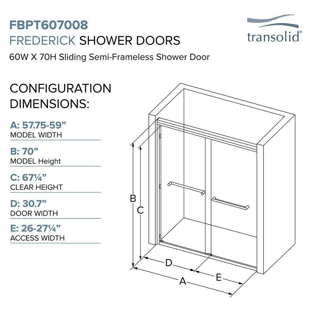 Frederick 59" Polished Chrome Semi-Frameless Sliding Shower Door