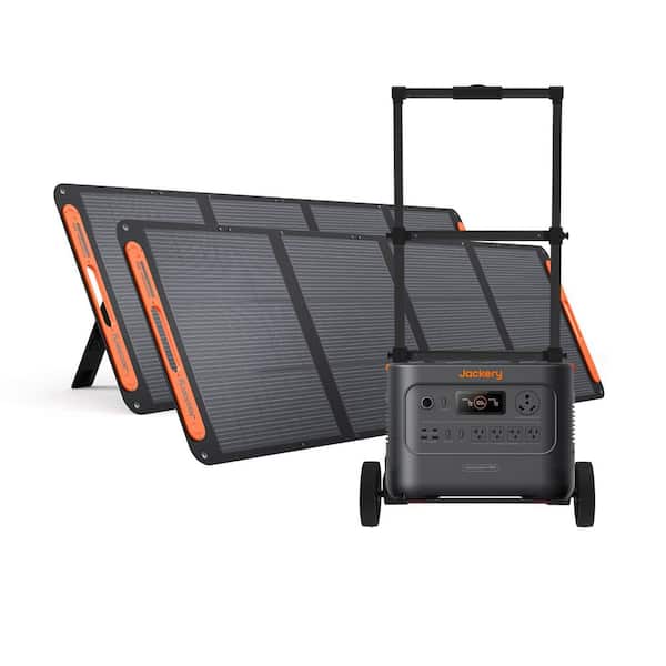 3600W/7200W Peak Push Button Start Solar Generator 3000 v2 w/ Two 200W Solar Panels and Trolley, Essential Home Backup