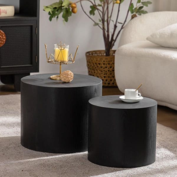 Nathan Modern 18.89 in. and 14.96 in. Black Round MDF Wood Nesting End Tables