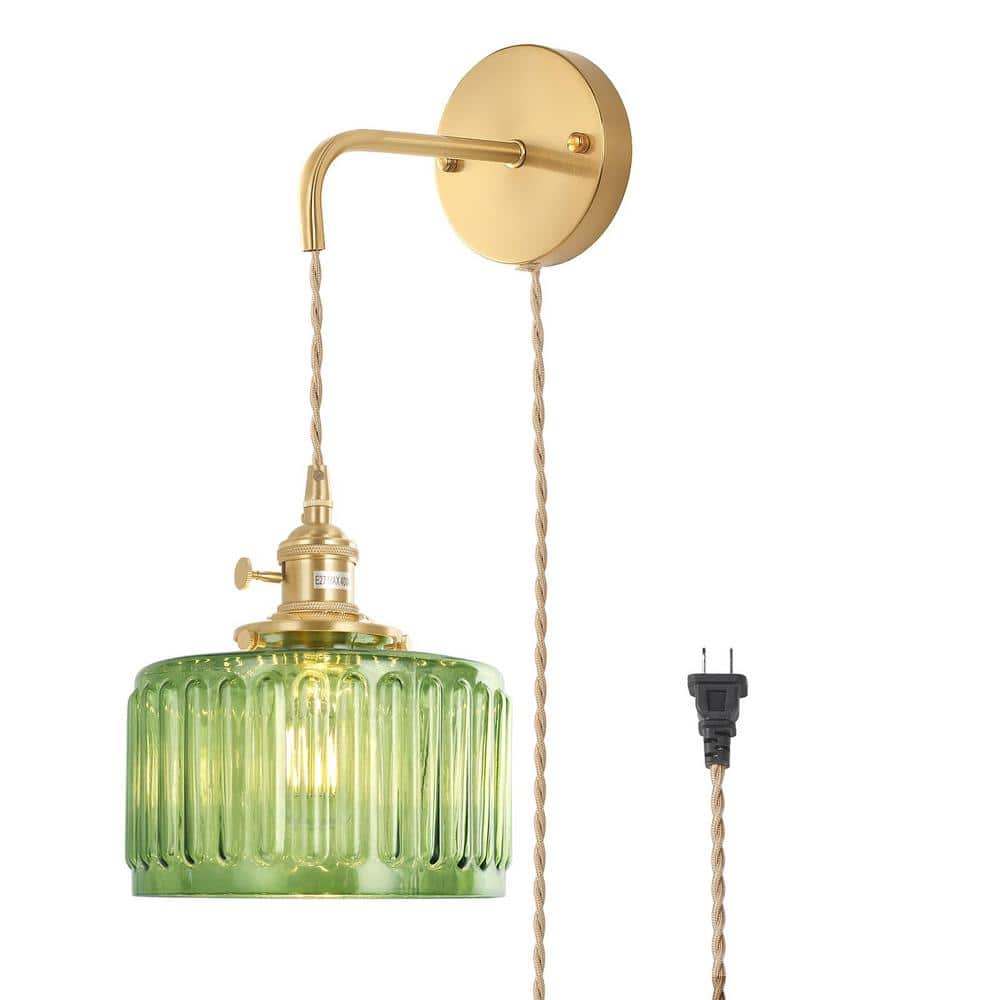 Retro 4.72 in. 1-Light Gold Plug-in Vintage Smart Home Wall Sconce with Str