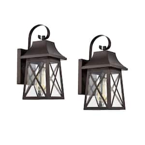 13.25 in. Oil Rubbed Bronze Outdoor E26 Wall Sconce with Clear Seeded Glass Shade (Set of 2)