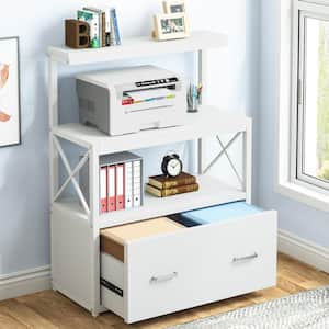 Frances White Lateral File Cabinet with 1-Large Drawer and 3-Open Storage Shelves