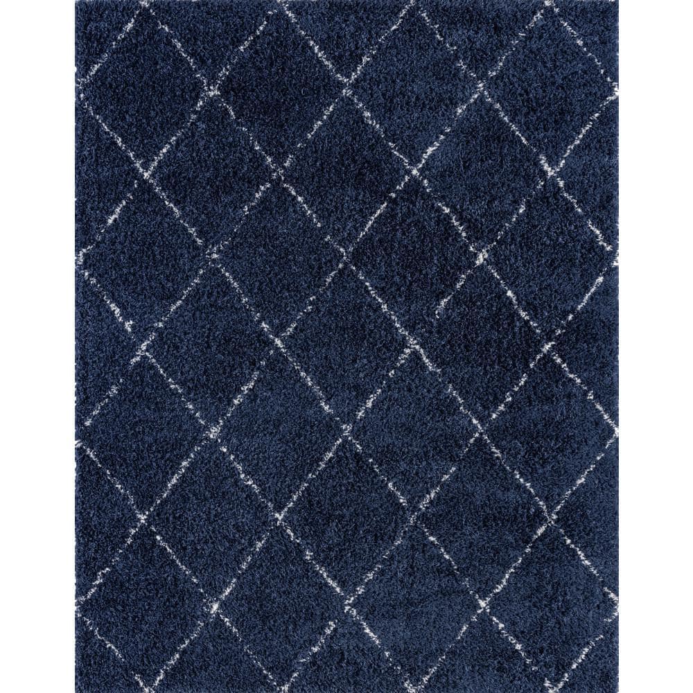 Tayse Rugs Heavenly Shag Diamond Navy 5 ft. x 8 ft. Indoor Area Rug ...