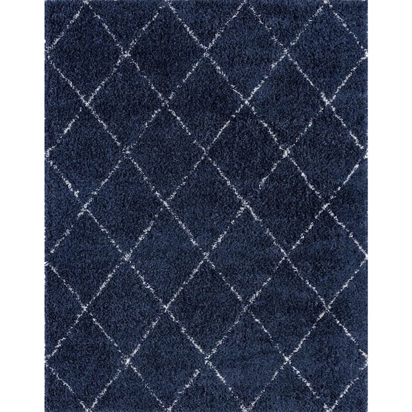 Tayse Rugs Heavenly Shag Diamond Navy 5 ft. x 8 ft. Indoor Area Rug