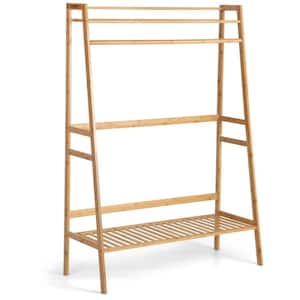 Brown Bamboo Garment Clothes Rack with Shelves 44 in. W x 55 in. H