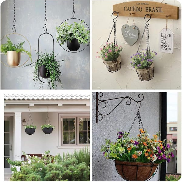 SenQWFa Black Adjustable Hanging Chains with Hooks for Plants Bird Feeders Decorative Metal 24.5 in. 6 -Piece-Pack