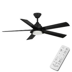 Mable 52 in. Indoor/Outdoor Coastal Grade Matte Black Ceiling Fan with Adjustable White LED and Remote Included