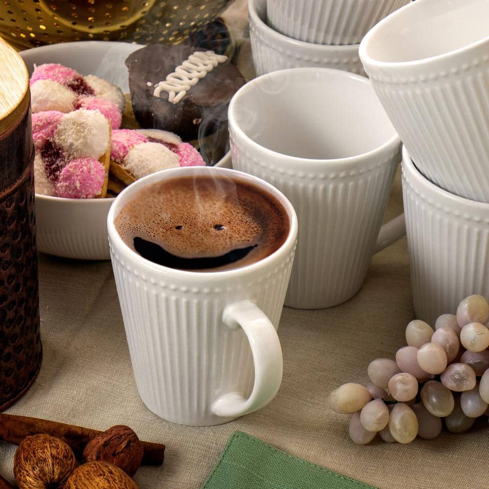 Madeline White Ridged Ceramic Mug Set, 12-Piece