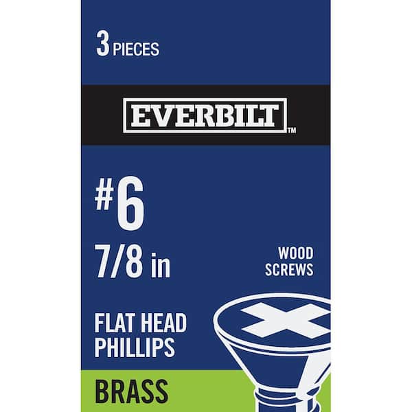 Everbilt #6 x 7/8 in. Phillips Flat Head Brass Wood Screw (3-Pack)
