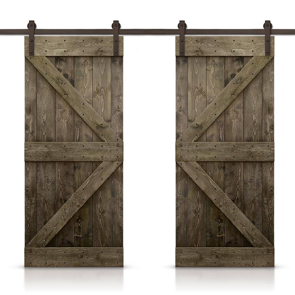 K 44 in. x 84 in. Espresso Stained DIY Solid Knotty Pine Wood Interior Double Sliding Barn Door with Hardware Kit price history on PriceWatchPro