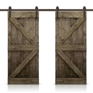 K 52 in. x 84 in. Espresso Stained DIY Solid Knotty Pine Wood Interior Double Sliding Barn Door with Hardware Kit