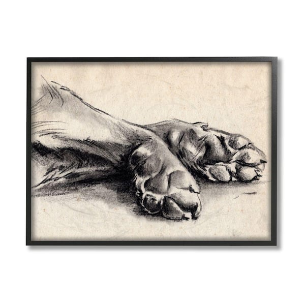 Stupell Industries "Dog Paw Charcoal Design Minimal Tan Black" by Jennifer Paxton Parker Framed Animal Wall Art Print 11 in. x 14 in.