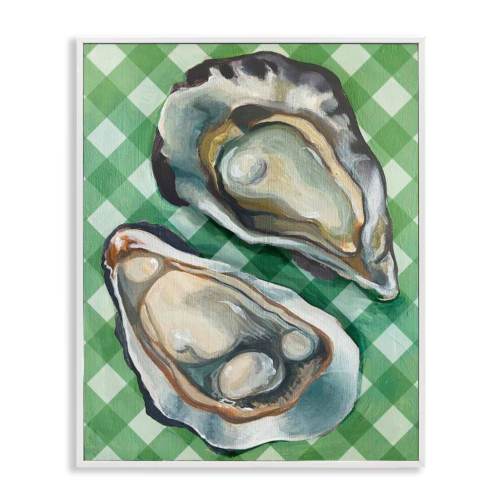 Oysters on Green Plaid by Daphne Polselli White Framed Animal Giclee Art Print 14 in. x 11 in. price history on PriceWatchPro