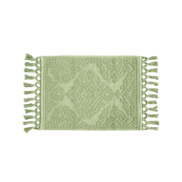 Jean Pierre Ricardo Cotton Fringe 21 in. x 41 in. Bath Rug in Sage Green
