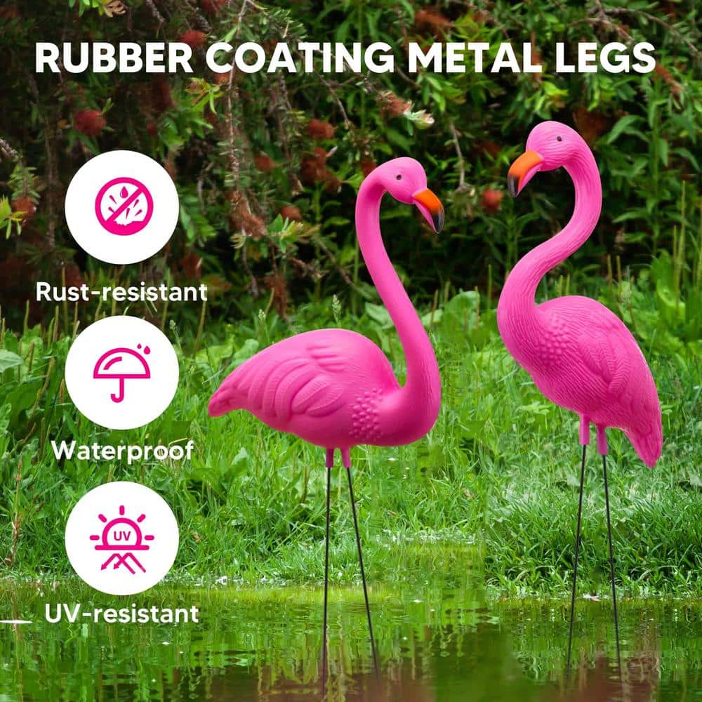 Mini Pink Plastic Flamingo Yard Ornament Stakes, 10-Pack