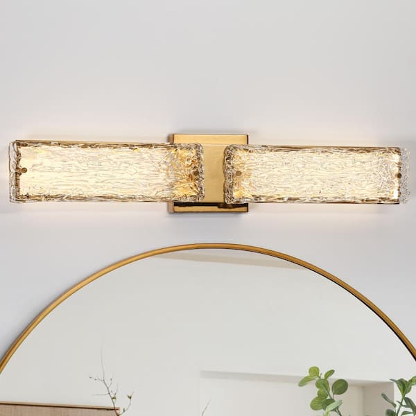 LNC Iatreia 1-Light Plating Brass LED Sconce with Rectangle Handmade Textured Glass