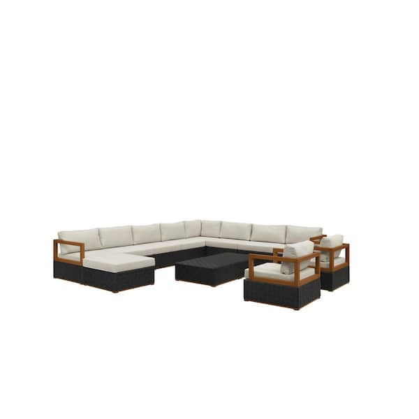 13-Pieces Patio Conversation Sets All Weather Outdoor Couch Sectional Set with Cushion Conversation Set, Black