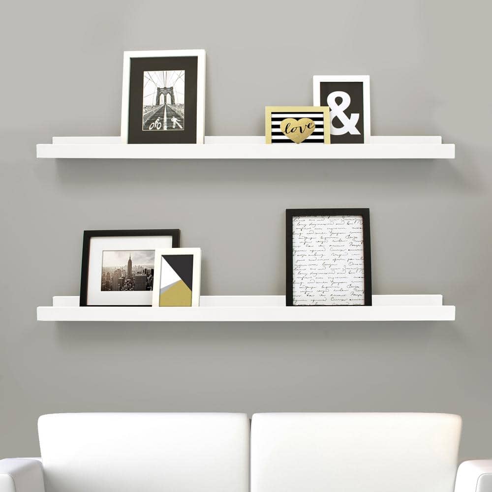 Modern White Engineered Wood 44" Picture Frame Ledge Set