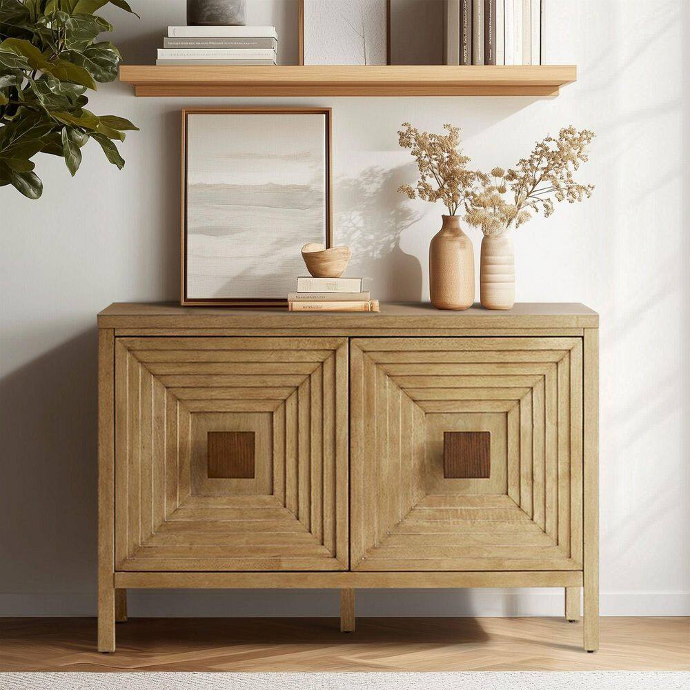 Natural Wood 2-Door Accent Cabinet with Adjustable Shelves