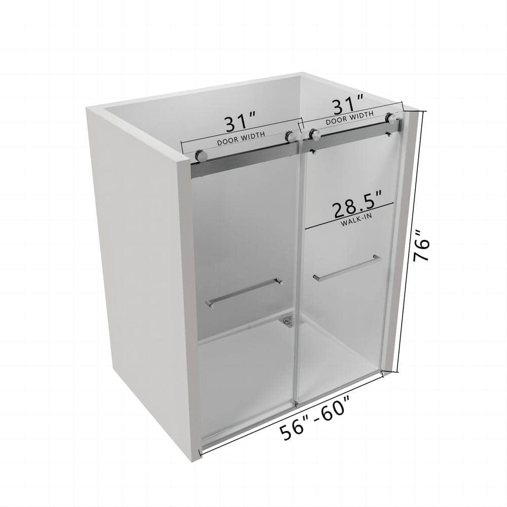60-Inch Frameless Brushed Nickel Sliding Shower Door with Clear Glass