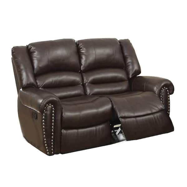 39 in. Pillow Top Arm Leather Rectangle Bonded Leather and Plywood Sofa in. Brown