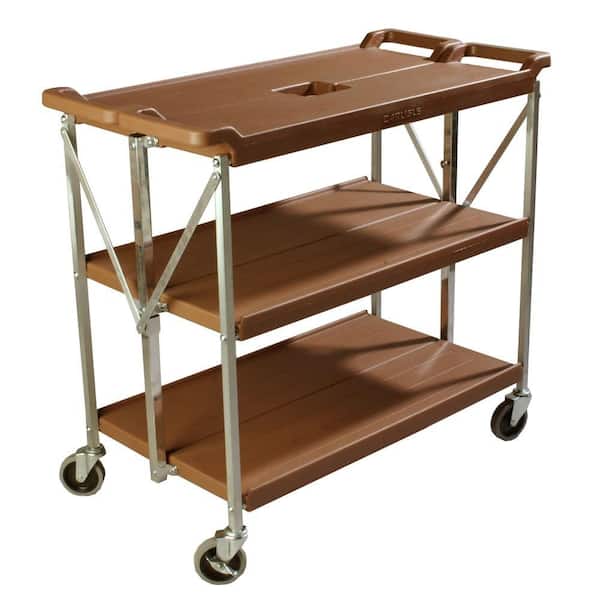 Carlisle Fold 'N Go Tan Large Heavy-Duty 3-Tier Collapsible Utility and Transport Cart