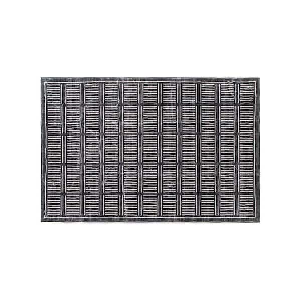 Bohemian Stripe Lines Washable Non Slip Black 2 ft. x 3 ft. Area Rug
