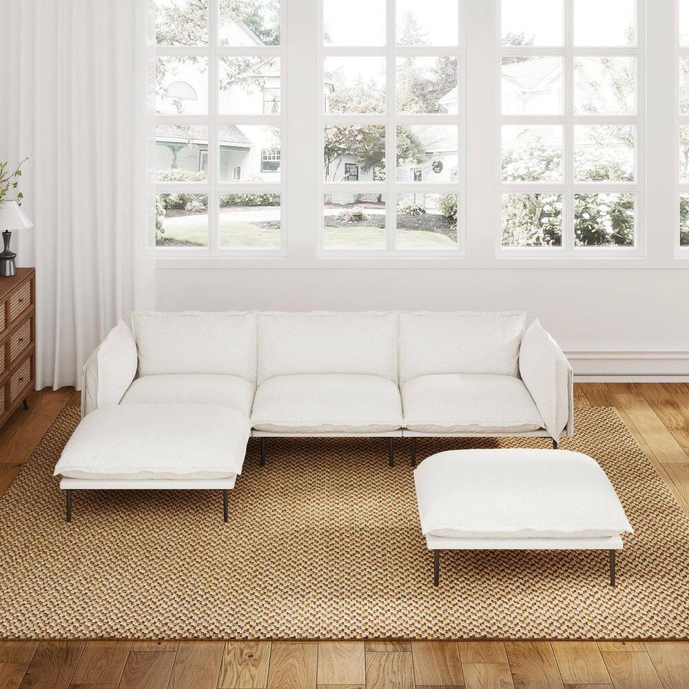 Robot Vacuum Friendly 111 in. Tapered Arm Velvet Modular Sectional Sofa Couch with 2 Ottomans, Metal High Leg in Beige price history on PriceWatchPro