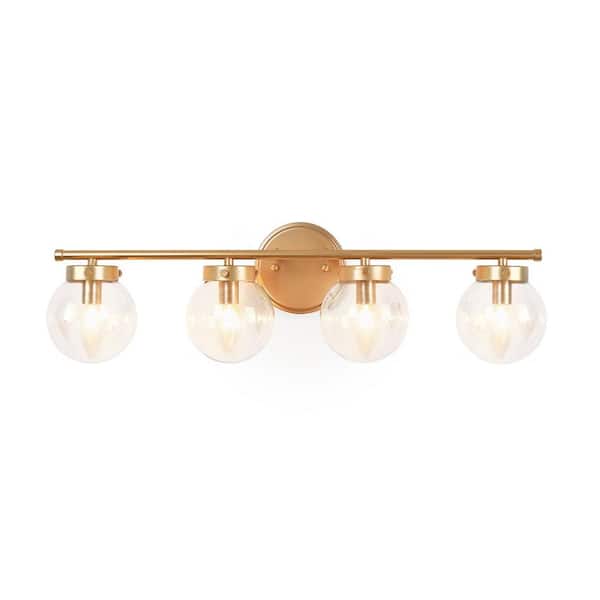 Unbranded Elegant 25.59 in. 4 Lights Gold Vanity Light with Glass Shade