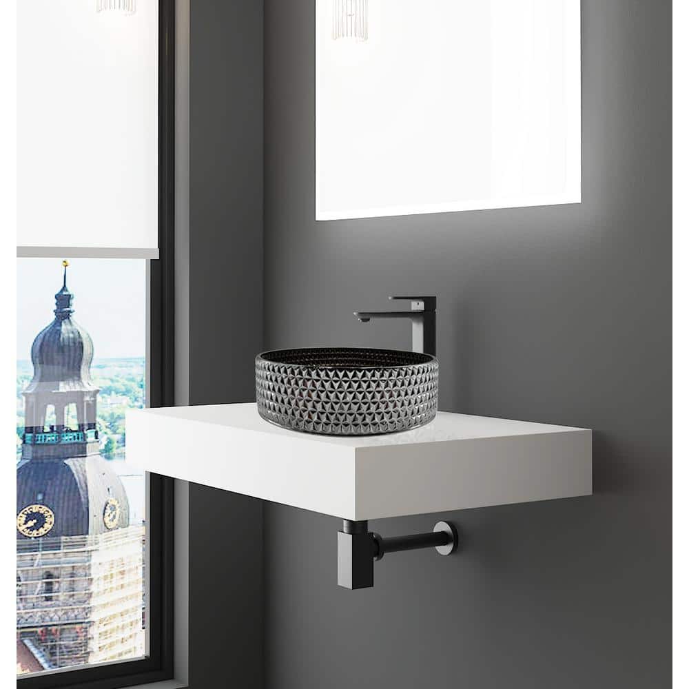 Silver 14" Textured Glass Circular Bathroom Vessel Sink