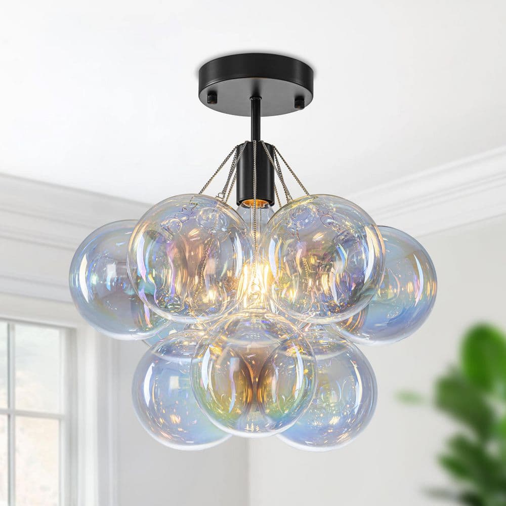Bublume 14.17 in. 1-Light Black Modern Bubble Tinted Glass Globes Semi-Flush Mount Ceiling Light price history on PriceWatchPro