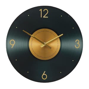 Black Glass Record Style Musical Notes Wall Clock