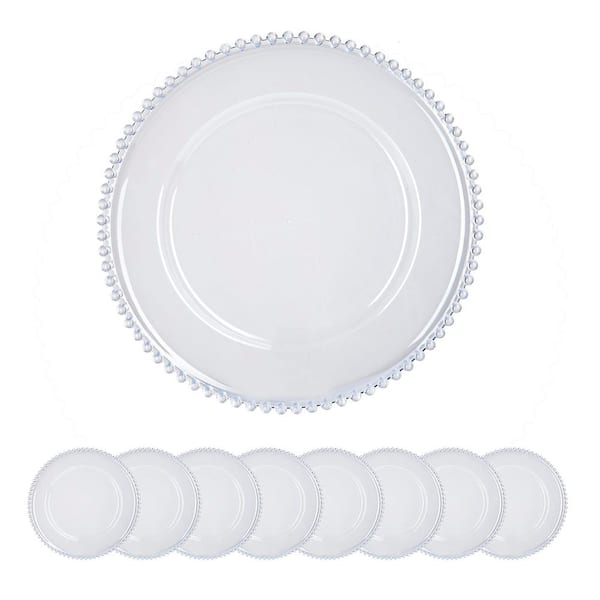 Premium 13 in. Clear Plastic Charger Plate (Set of 8) for Weddings Birthday Parties and Family Gathering Decorative