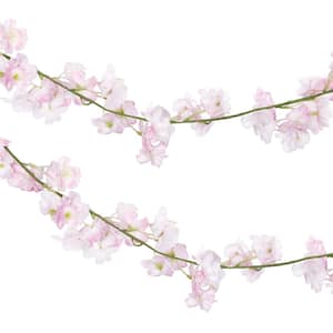 5 .7 5 ft. Light Pink Artificial Cherry Blossom Flower Garland Hanging Vine (Set of 2)
