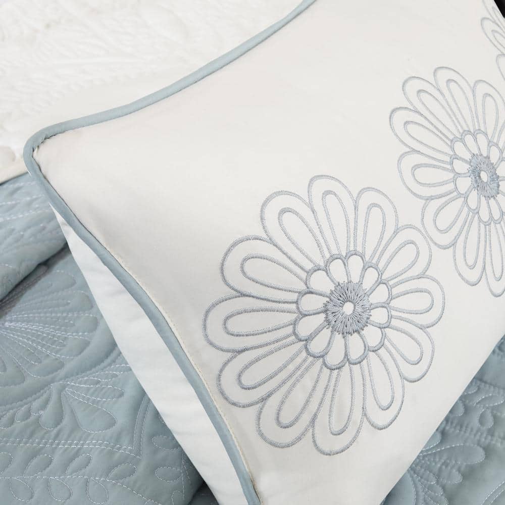 Blue Reversible King Microfiber Bedspread Set with Shams