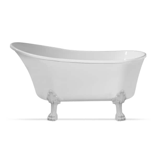Streamline 67 in. Acrylic Clawfoot Non-Whirlpool Bathtub in Glossy White With Glossy White Drain, Clawfeet