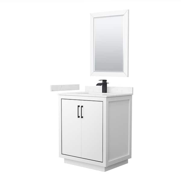 Wyndham Collection Icon 30 in. W x 22 in. D x 35 in. H Single Bath Vanity in White with Carrara Cultured Marble Top and 24" Mirror