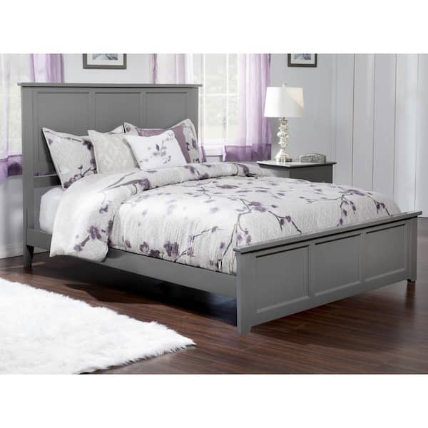 AFI Madison Grey Queen Solid Wood Frame Low Profile Platform Bed with Matching Footboard and USB Device Charger