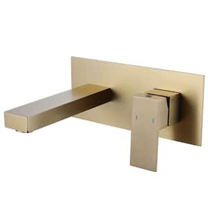 Single-Handle Wall Mount Bathroom Faucet With Deck Plate in Brushed Gold