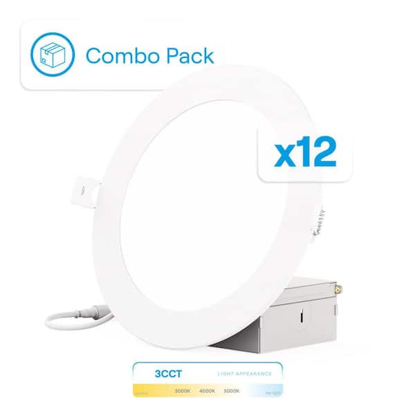 6 in. 3CCT Selectable 12-Watt 1050 Lumens Ultra-Thin Integrated LED Light Kit, Flush Mount Dimmable, Wet Rated (12-Pack)