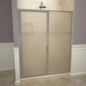 1100 Series 59 in. W x 72-1/8 in. H Framed Swing Shower Door in Brushed Nickel with Pull Handle and Obscure Glass