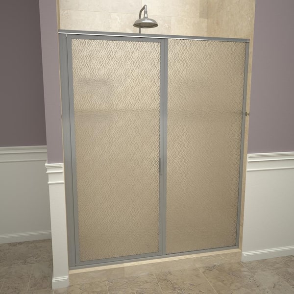 Redi Swing 1100 Series 59 in. W x 72-1/8 in. H Framed Swing Shower Door in Brushed Nickel with Pull Handle and Obscure Glass