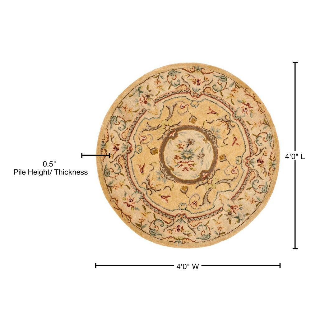Handmade Tufted Wool Round Rug in Light Gold/Beige, 47"