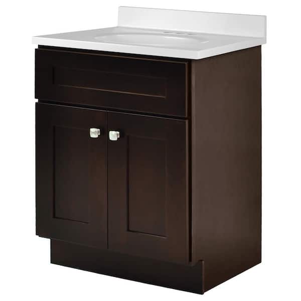 Brookings 25 in. W x 19 in. D Bathroom Vanity Cabinet in Espresso Brown with Solid White Cultured Marble Top, Assembled