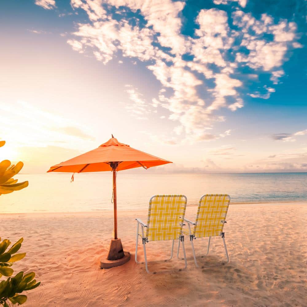 Yellow and White Steel Frame Folding Beach Chairs, Set of 2