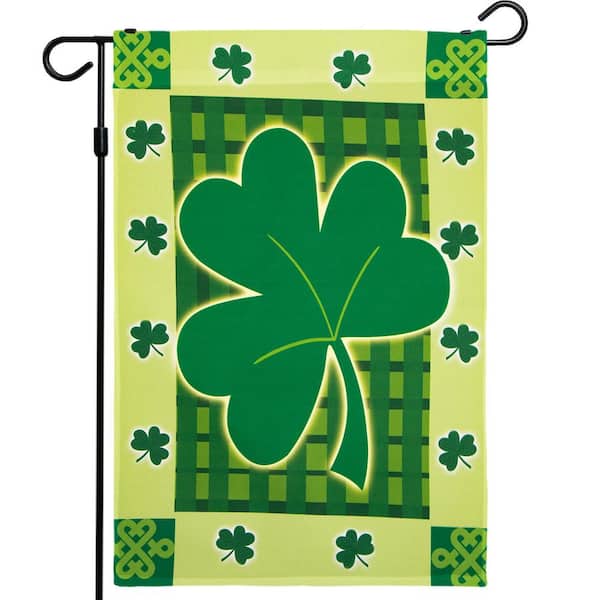 1 ft. x 1.5 ft. Polyester St. Patrick Large Green Clover 2-Sided Garden Flag Printed Blockout