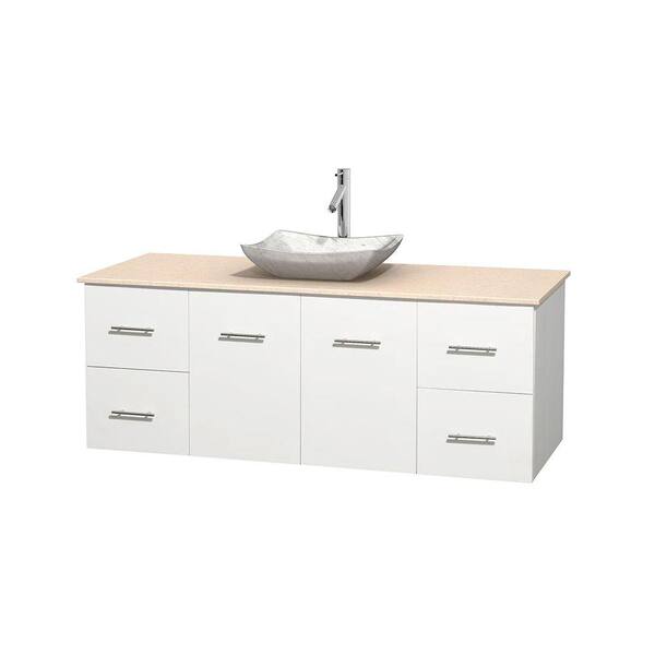 Wyndham Collection Centra 60 in. Vanity in White with Marble Vanity Top in Ivory and Carrara Sink