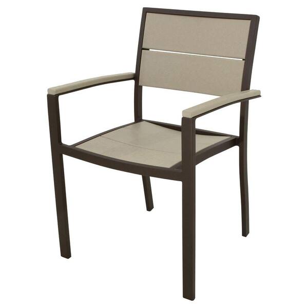 Trex Outdoor Furniture Surf City Textured Bronze Patio Dining Arm Chair with Sand Castle Slats