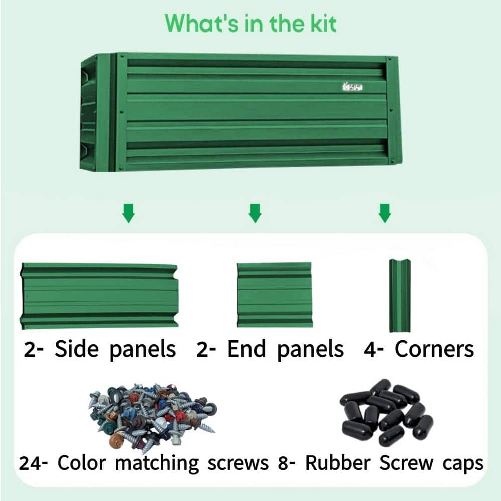 Emerald Green Rectangular Metal Raised Garden Bed with 18" High Walls